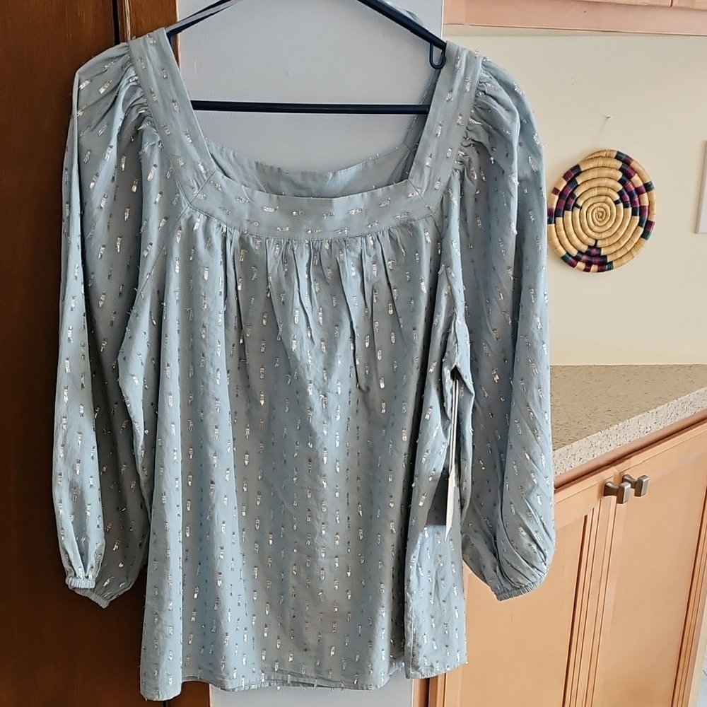 Lauren Conrad Sparkle Blue 3/4 Sleeve Top NWT